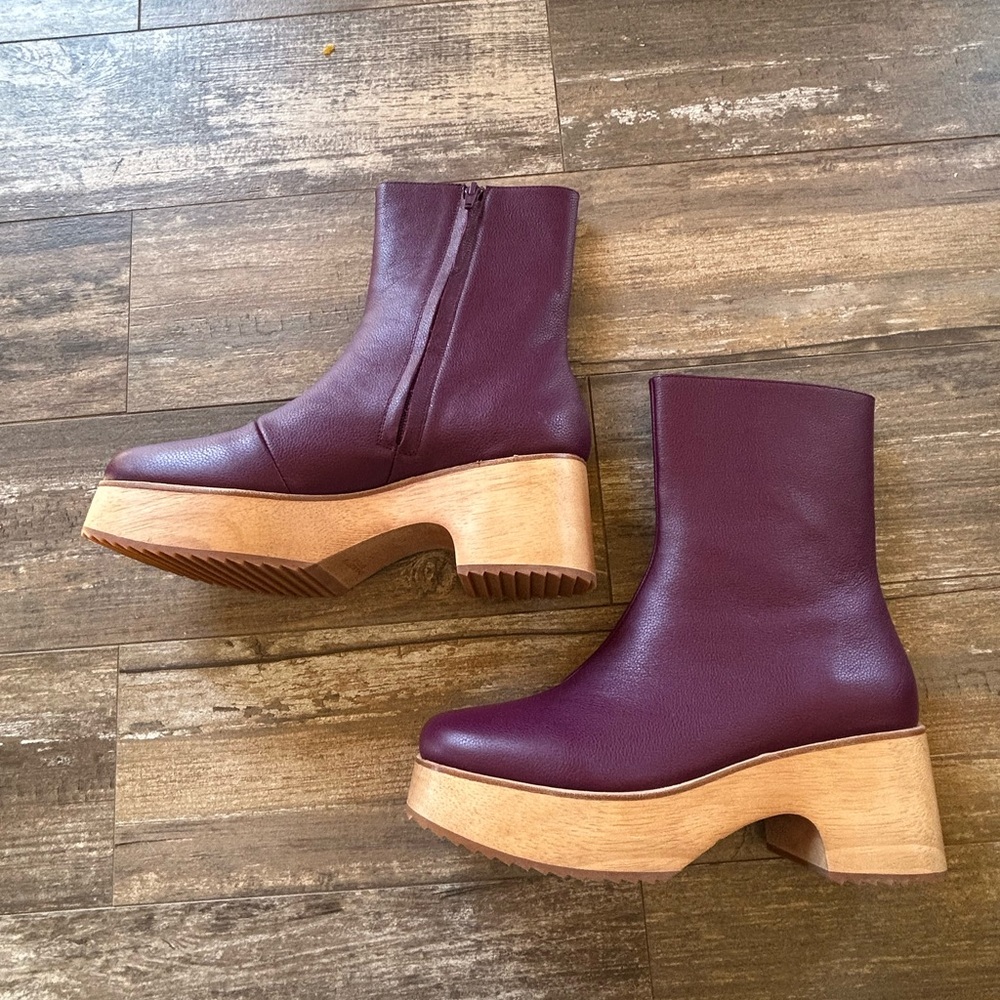 NEW! Charlotte Stone Isla Purple Platform Boots  with Wooden Heel, Size 10